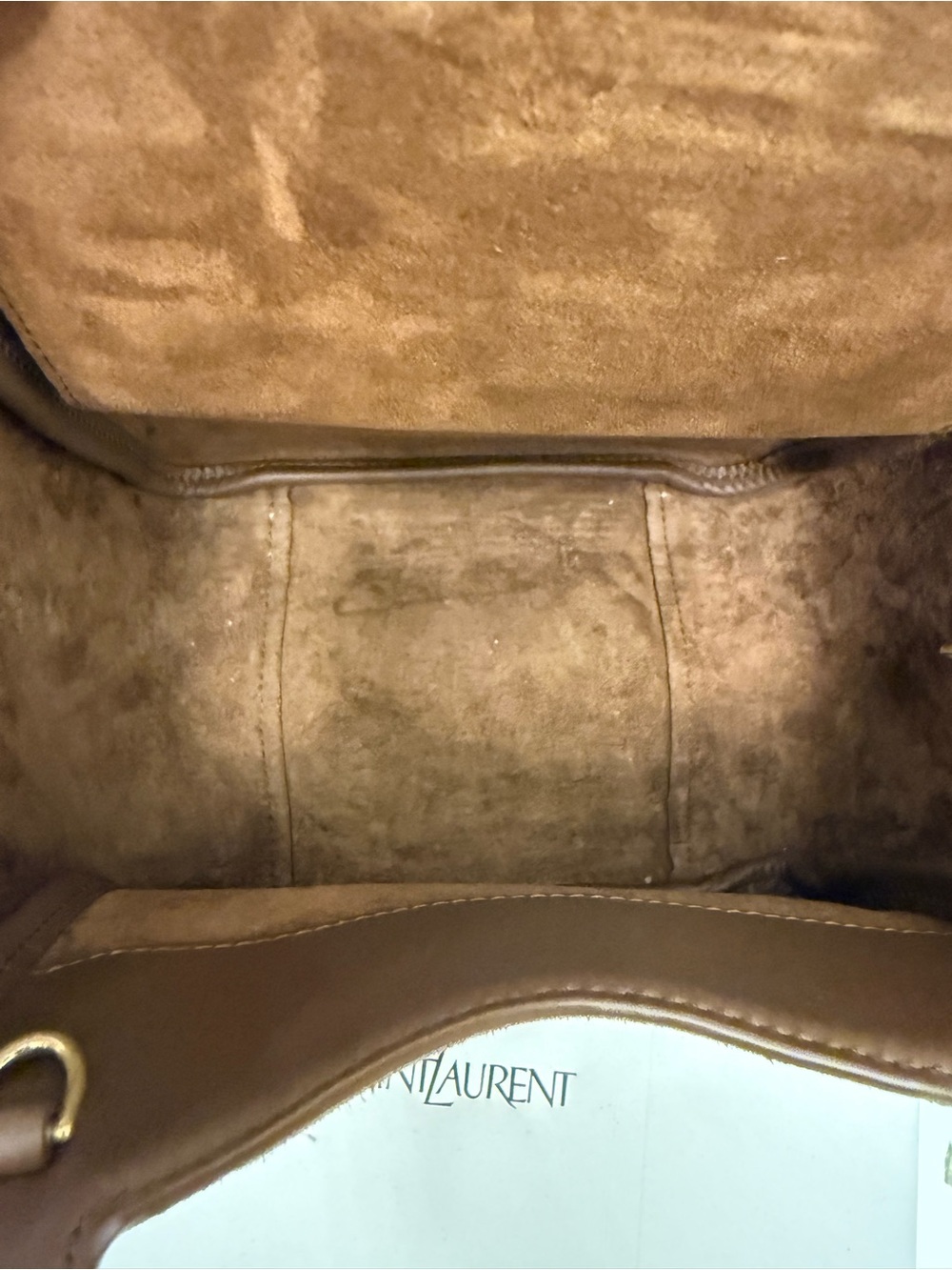 Saint Laurent Brown Suede Tote with Gold YSL Emblem - Picture 11 of 11